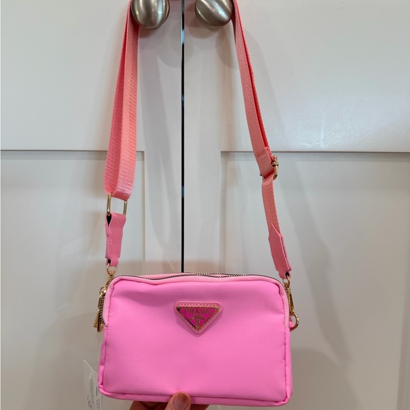 Prada Novelty/GWP Pink Crossbody Bag with Novelty Tan Scrunchie - NWT - Picture 9 of 13